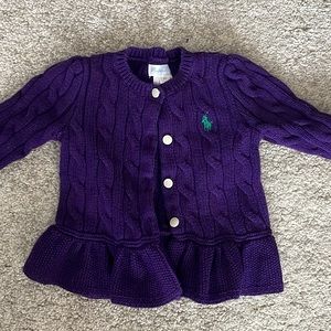 purple polo sweater with frill bottom